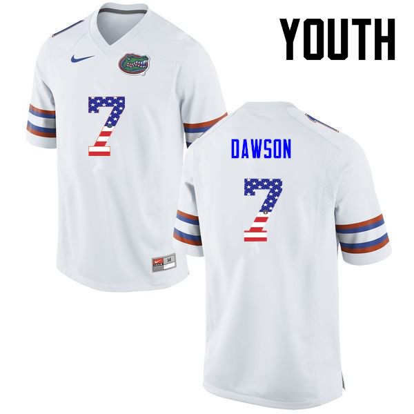 Youth NCAA Florida Gators Duke Dawson #7 Stitched Authentic USA Flag Fashion Nike White College Football Jersey SUG5565HX